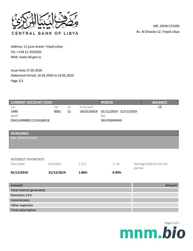 Libia Bank Centralny Libii szablon w formacie excel pdf
